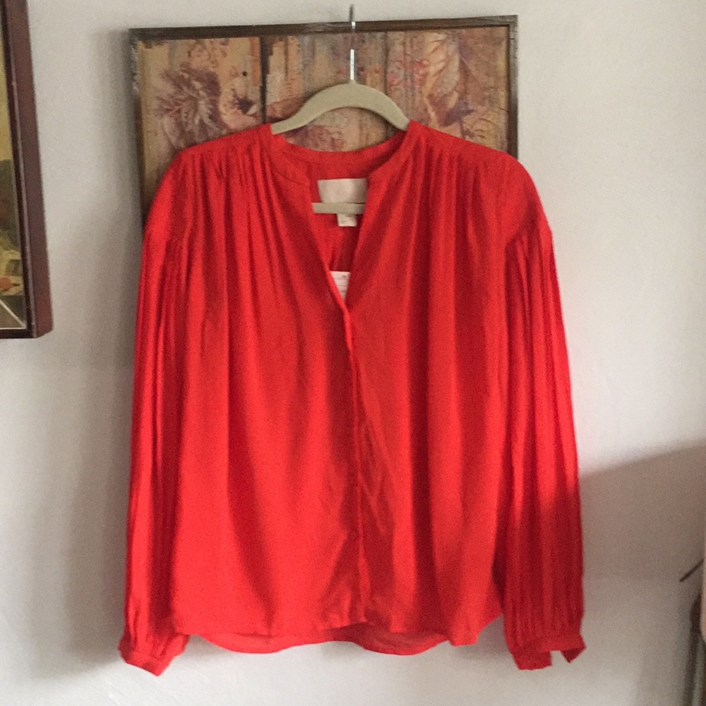 NWT H&M COLLECTION BRIGHT RED LONG SLEEVE BLOUSE TOP 4 NY ST